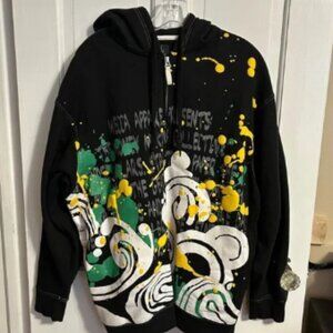Vintage Mecca Jeans Paint Splatter rap hip-hop Full zip-up hoodie sweatshirt XXL